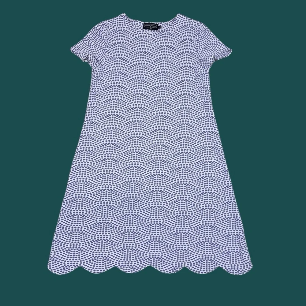 Duffield Lane Scalloped Hem Cornflower Blue and White Patterned Dress Small - Picture 7 of 13
